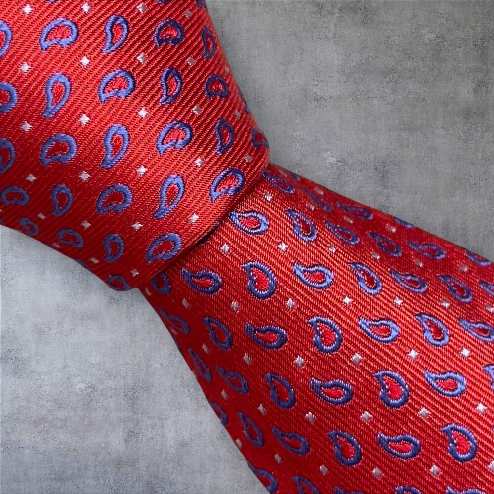 EMILIO TUCCI Tie 100% Silk Necktie Handmade Red/Blue Geometric Macclesfield tie